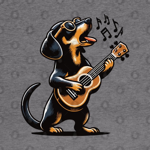 Dog Playing Guitar Singing Dachshund Wiener Dog Funny by BraaiNinja